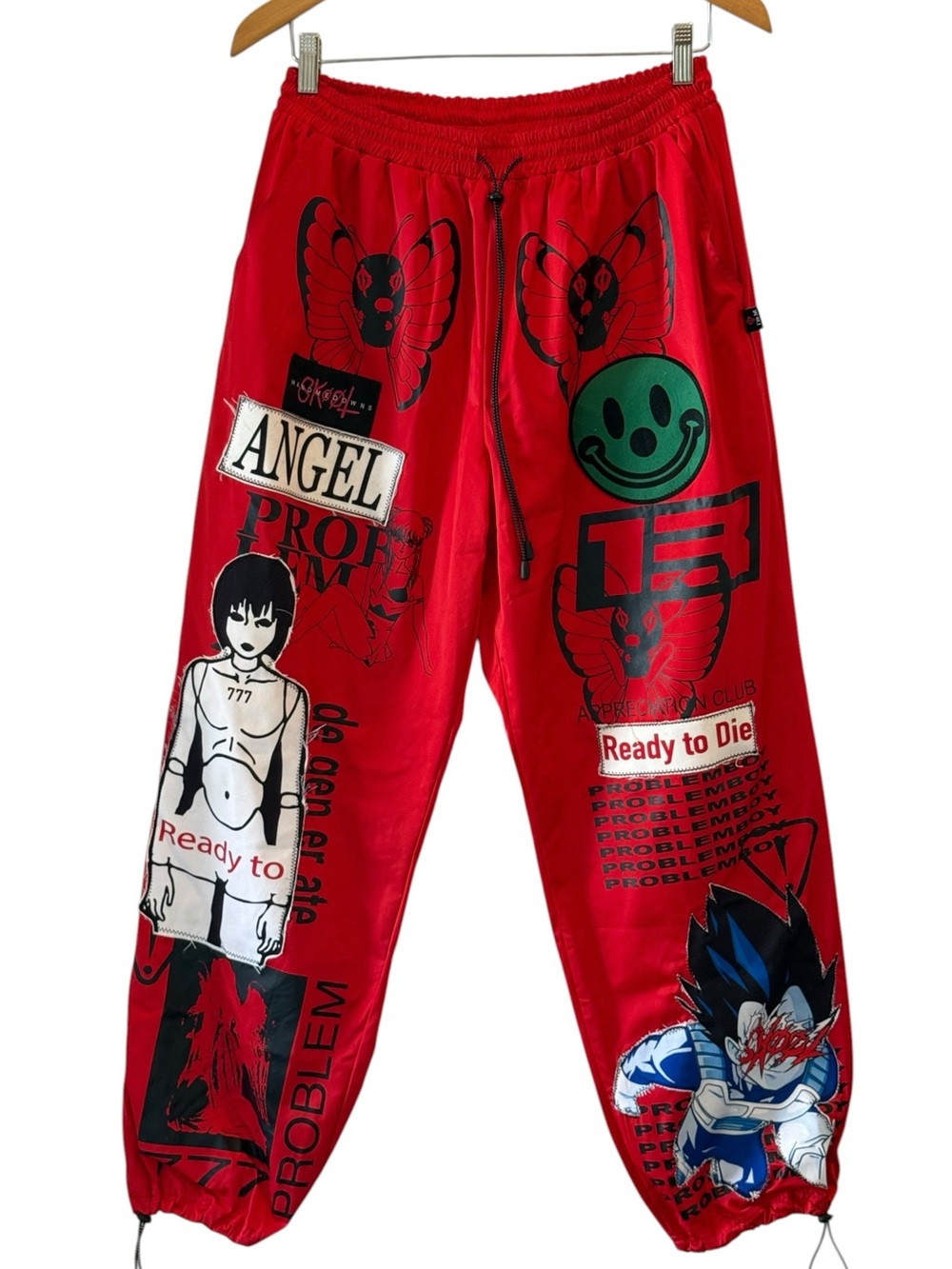 NWT✨ SKOOT Degenerate Angel Pants Red Graphic Techwear Joggers Medium